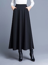 preiswerte Schlichte Röcke-Damenrock A-Linie Swing Midi Hohe Taille Röcke Tasche einfarbig Street Alltag Winter Elegant Mode Wein Schwarz Rot