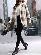 economico Giacche in finta pelle-Per donna Giacca in pile Cappotto teddy Giacca con cappuccio Tenere al caldo Traspirante Tasche In pile Informale Stile di strada Righe e Plaid Da mare San Valentino Strada Da tutti i giorni
