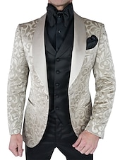 cheap Dinner Party-Men&#039;s Wedding Party Tuxedos Homecoming Party Black Champagne Floral Summer Tailored Fit 3 Piece Single Breasted One-button