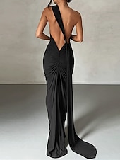 abordables robe noire midi-Femme robe blanche robe noire Robe de bal Ruché Dos Nu Une Epaule Sans Manches robe demoiselle d honneur Occasion spéciale Noir Blanche Printemps Hiver