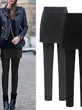 economico Leggings semplici-Per donna Ghette Di tendenza Streetwear Lunghezza intera Vita alta Liscio 2 in 1 Taglio alto Tenere al caldo Morbido Comodo Media elasticità Esterno Strada Giornaliero Grigio chiaro Grigio scuro Nero