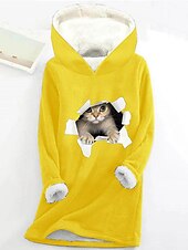 levne Mikiny a mikiny-dámská mikina mikina pulovr šerpa polyester kočka dopis ležérní sportovní potisk teplý fuzzy comfrt mikina s dlouhým rukávem top mikroelastický pad &amp;amp; zimní comfrt prodyšná měkká tkanina