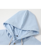 cheap Men&#039;s  Overshirts-Men&#039;s Shirt Linen Shirt Calico Shirt Beach Wear Button Up Shirt Hooded Shirt Plain Casual Daily Black White Blue Green Long Sleeve Hooded Spring &amp; Summer Clothing Apparel Buttons