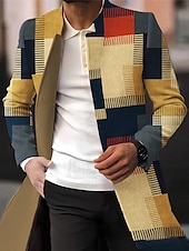 billiga lättviktsrock för män-Herr Pläd / Rutig Grafiska tryck Geometri Vinterkappa Rock Kappa Håller värmen Andningsfunktion Bekväm Mode Streetwear Affär Arbete Klä till Jobbet Utekväll Ficka Mönster Höst vinter Nedvikt Långärmad