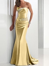 preiswerte GRAU-Meerjungfrau Sequin Abendkleid Elegantes Kleid Hochzeitsgast Formal Abend Sweep  Brush Train Ärmellos Trägerlos Satin mit Kristallen Maskerade Kleid um zu beeindrucken 2025