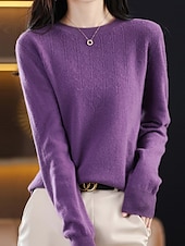 billiga Solida färger-Dam Pullover tröja Mode Streetwear Ledigt Ensfärgat Ribbad Rund hals Stickat Långärmad Vanliga toppar Sticka Utomhus Hem Dagligen Körsbärsröd Räkor Rosa Höst Vinter