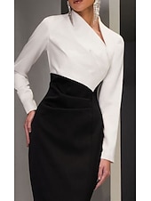 economico NERO-Abito da sera scivolato elegante abito ospite di matrimonio formale lunghezza pavimento manica lunga scollo a V abito nero in tessuto elasticizzato con spacco 2025
