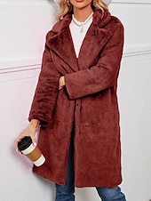 billige sherpa jakker-Dame Fleece-jakke Teddyfrakk Hold Varm Pustende Fleece Lined Fritid Gate stil عادي Feriereise Gate Dagligdagstøy Ut på byen Åpen Forside Lang Aftæpning Normal Langermet Yttertøy Svart Vin Fuksia Høst
