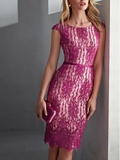 cheap Weddings &amp; Events-Two Piece Mother of the Bride Dress Wedding Guest Elegant Petite Scoop Neck Knee Length Satin Lace 3/4 Length Sleeve with Bow(s) Ruching Solid Color Derby Dress Race Day Dress 2025