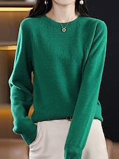 billiga Solida färger-Dam Pullover tröja Mode Streetwear Ledigt Ensfärgat Ribbad Rund hals Stickat Långärmad Vanliga toppar Sticka Utomhus Hem Dagligen Körsbärsröd Räkor Rosa Höst Vinter