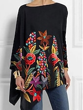 economico Top Floreali-Blusa da donna maniche lunghe tunica top floreale moda spalle scoperte top regolari print vacanze fine settimana asimmetrica nera gialla rossa primavera e autunno