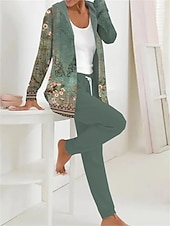 billige Sweatsuits for kvinner-Dame 2 Deler Aktiv Daglig Hettegenser Track Suit Bukser Sett Bukser Langermet Hette Blomster Snortrykk Utendørs Fritid Hvit Rosa Mørk Marine Høst  Vinter Vanlig Passform