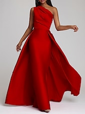 cheap PINK-Beach Wedding Sheath Evening Gown Elegant Dress Wedding Guest Cocktail Party Floor Length Sleeveless One Shoulder Satin with Overskirt Pure Color 2025