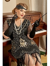 levne oblečení-Retro Řvoucí 20s 20. léta 20. století Bubenové šaty Šaty Úbory Větší velikosti Velký Gatsby Svatební host Flitry Třásně Dámské Vánoce předvečer Všech svatých Karneval předvečer Všech svatých Večírek