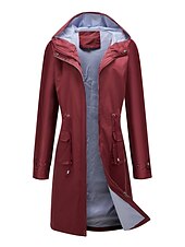 billiga hoodie jacka-Dam Trenchcoat Utomhus Gata Dagligen Höst Vinter Lång Täcka Normal Regnsäker Håller värmen Andningsfunktion Stylish Nutida Ledigt Jacka Långärmad Slät Snörning Med fickor Svart Gul Vin