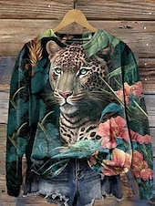 ieftine Vârfurile animalelor-hanorac de damă pulover poliester grafic casual sport imprimeu îmbrăcăminte sport activă cu gât rotund top cu mânecă lungă micro-elastic toamna &amp;amp; țesătură moale și confortabilă pentru iarnă
