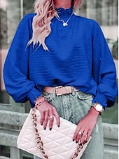 preiswerte Elegante Oberteile-Hemd Bluse Damen Schwarz Weiß Rosa Solide / einfarbig Puffärmel Täglich Modisch Stehkragen Regular Fit S