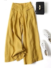 abordables jambe large et taille haute-Femme Normal Ample Classique Fluide Toute la longueur Taille moyenne Pantalon de Yoga Fluide Classique Basique Non Elastique Casual Usage quotidien Noir Blanche Jaune bleu marine Automne Hiver Ample