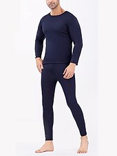 cheap Men&#039;s Pajamas-Men&#039;s Thermal Underwear Sleepwear Thermal Set 2 Pieces Plain Warm Fashion Casual Home Daily Bed Polyester Fleece Comfort Warm Soft Crew Neck Long Sleeve T shirt Tee Pant Fall Winter Black Red