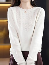 billiga Solida färger-Dam Pullover tröja Mode Streetwear Ledigt Ensfärgat Ribbad Rund hals Stickat Långärmad Vanliga toppar Sticka Utomhus Hem Dagligen Körsbärsröd Räkor Rosa Höst Vinter