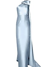 preiswerte ROT-Sheath Abendkleid Elegantes Kleid Formaler Sweep  Brush Train Ärmellos Ein-Schulter Satin mit Schulterblume