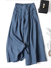 abordables jambe large et taille haute-Femme Normal Ample Classique Fluide Toute la longueur Taille moyenne Pantalon de Yoga Fluide Classique Basique Non Elastique Casual Usage quotidien Noir Blanche Jaune bleu marine Automne Hiver Ample