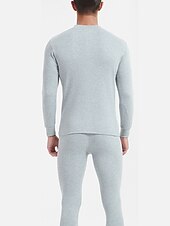billiga Pyjamas-Herr Termiskt underställ Sovkläder Termiskt set 2 delar Slät Varm Mode Ledigt Hem Dagligen Säng Bomull Komfort Varm Mjuk Rund hals Långärmad T-shirt Byxa Höst Vinter Svart Vit