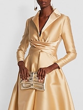 abordables Champagne-Robe de soirée en A robe élégante robe tuxedo invitée de mariage longueur de sol à manches longues col chemise satin avec fronces 2025