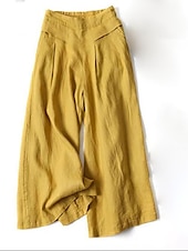 abordables jambe large et taille haute-Femme Normal Ample Classique Fluide Toute la longueur Taille moyenne Pantalon de Yoga Fluide Classique Basique Non Elastique Casual Usage quotidien Noir Blanche Jaune bleu marine Automne Hiver Ample
