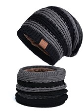 abordables Sombreros-2 unids/set bufanda tejida gorro de invierno para mujer &amp; Conjunto de gorro, gorro calentador de invierno a prueba de viento para ciclismo y esquí al aire libre