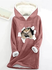 levne Mikiny a mikiny-dámská mikina mikina pulovr šerpa polyester kočka dopis ležérní sportovní potisk teplý fuzzy comfrt mikina s dlouhým rukávem top mikroelastický pad &amp;amp; zimní comfrt prodyšná měkká tkanina