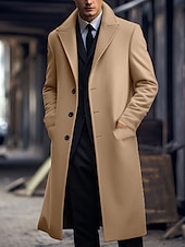 billige Trenchcoat for menn-Herre Vinterfrakk Ytterfrakk Lang trenchcoat utendørs Dagligdagstøy Høst vinter Polyester Hold Varm Vindtett jakke Yttertøy Klær Mote Gatemote عادي Knaphul Dobbeltkneppet