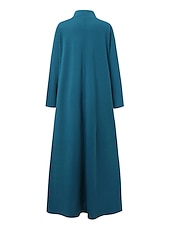 cheap Black Dress-Women&#039;s Black Dress Long Dress Maxi Dress Pocket Daily Vacation Fashion Basic Stand Collar Long Sleeve Black Pink Blue Color