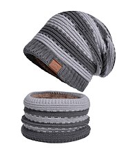 abordables Sombreros-2 unids/set bufanda tejida gorro de invierno para mujer &amp; Conjunto de gorro, gorro calentador de invierno a prueba de viento para ciclismo y esquí al aire libre