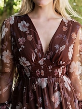 economico abito casual stampato-maxi abito floreale in rete con scollo a V
