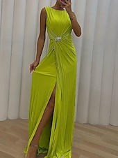 ieftine Rochii de Gală-Pentru femei Rochie neagra Rochie de bal Rochie de petrecere Crăpătură Stil Nautic Fără manșon Invitat la nunta Ocazie specială Trifoi Primăvară Iarnă