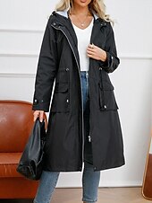 billiga hoodie jacka-Dam Trenchcoat Utomhus Gata Dagligen Höst Vinter Lång Täcka Normal Regnsäker Håller värmen Andningsfunktion Stylish Nutida Ledigt Jacka Långärmad Slät Snörning Med fickor Svart Gul Vin