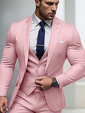 cheap Formal Suits-Men&#039;s Wedding Homecoming Suits Black Sky Blue Business Casual Daily Solid Colored Tailored Fit 3 Piece Single Breasted Two-buttons