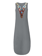 cheap Dresses-Women&#039;s White Yellow Wine Summer Spring Fall Maxi Dress White Dress Cotton Linen Dresses Cotton Summer Dress Hot Casual Boho Vacation Holiday Beach Regular Fit Geometric V Neck
