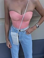 billiga Toppar-kvinnors shapewear ren färg korsetter street date gå ut andas bandeau ärmlös rygglös sommar vår hem outfits