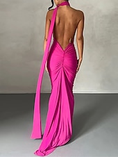 abordables robe noire midi-Femme robe blanche robe noire Robe de bal Ruché Dos Nu Une Epaule Sans Manches robe demoiselle d honneur Occasion spéciale Noir Blanche Printemps Hiver