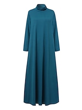 cheap Black Dress-Women&#039;s Black Dress Long Dress Maxi Dress Pocket Daily Vacation Fashion Basic Stand Collar Long Sleeve Black Pink Blue Color