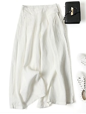 abordables jambe large et taille haute-Femme Normal Ample Classique Fluide Toute la longueur Taille moyenne Pantalon de Yoga Fluide Classique Basique Non Elastique Casual Usage quotidien Noir Blanche Jaune bleu marine Automne Hiver Ample