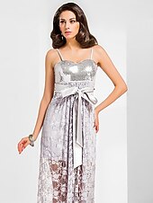 voordelige Bruiloften &amp; Feesten-Strak / kolom Geïnspireerd door vintage Jurk Formele avonden Militair gala Tot de grond Mouwloos Sweetheart halslijn Kant met Sjerp / Lint Drapering 2023