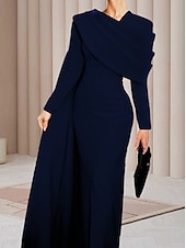 abordables ROUGE-Robe Svelte Rouge Noir Rouge Vert de Noël Robe de Soirée Élégante Robe Cape Formelle Automne Traîne Balayée  Brosse Manches Longues Col Boulé Tissu Extensible avec Boutons Fente robe à impressionner