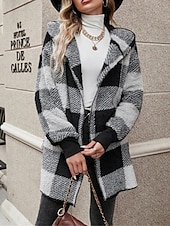 economico Giacche in finta pelle-Per donna Giacca in pile Cappotto teddy Giacca con cappuccio Tenere al caldo Traspirante Tasche In pile Informale Stile di strada Righe e Plaid Da mare San Valentino Strada Da tutti i giorni