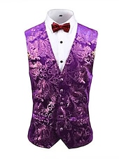 お買い得  ジレ-男性用 ベスト 結婚式 アウトドア ストリート ビジネス ストリートファッション ビジネス 秋 ポケット ポリエステル 高通気性 フラワー シングルブレスト Ｖネック レギュラー シルバー ルビーレッド ブルー フクシャ ベスト
