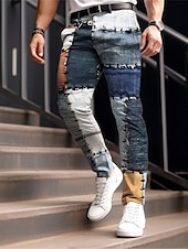 cheap Slim-Color Block Plaid / Check Business Casual Men&#039;s 3D Print Dress Pants Pants Trousers Outdoor Daily Wear Streetwear Polyester Navy Blue Royal Blue Blue S M L Medium Waist Elasticity Pants
