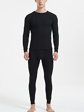 billiga Pyjamas-Herr Termiskt underställ Sovkläder Termiskt set 2 delar Slät Varm Mode Ledigt Hem Dagligen Säng Bomull Komfort Varm Mjuk Rund hals Långärmad T-shirt Byxa Höst Vinter Svart Vit