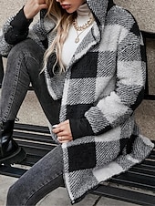 economico Giacche in finta pelle-Per donna Giacca in pile Cappotto teddy Giacca con cappuccio Tenere al caldo Traspirante Tasche In pile Informale Stile di strada Righe e Plaid Da mare San Valentino Strada Da tutti i giorni